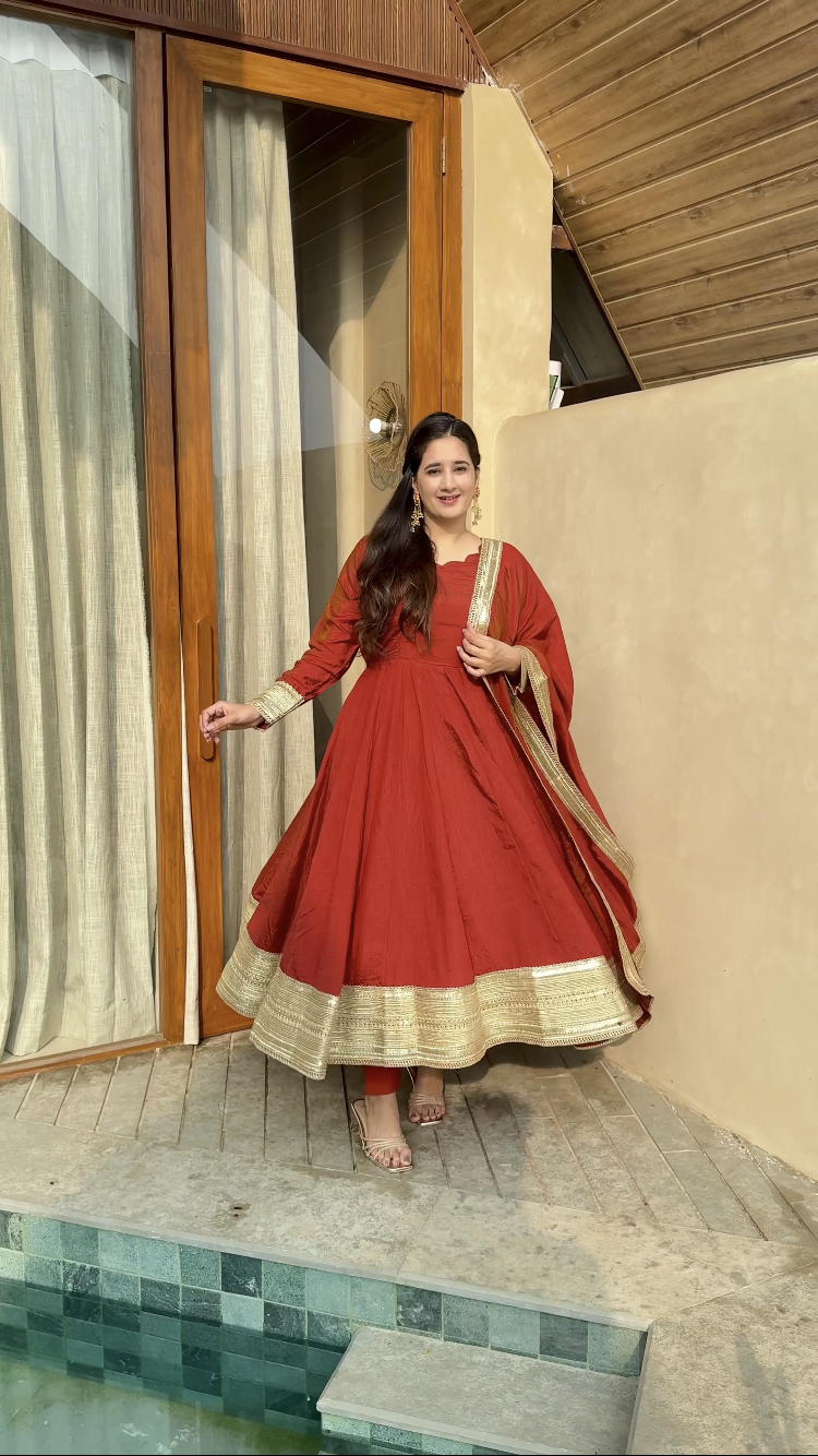 Women Orange Anarkali Kurta Set with Dupatta | Festive Ethnic Wear