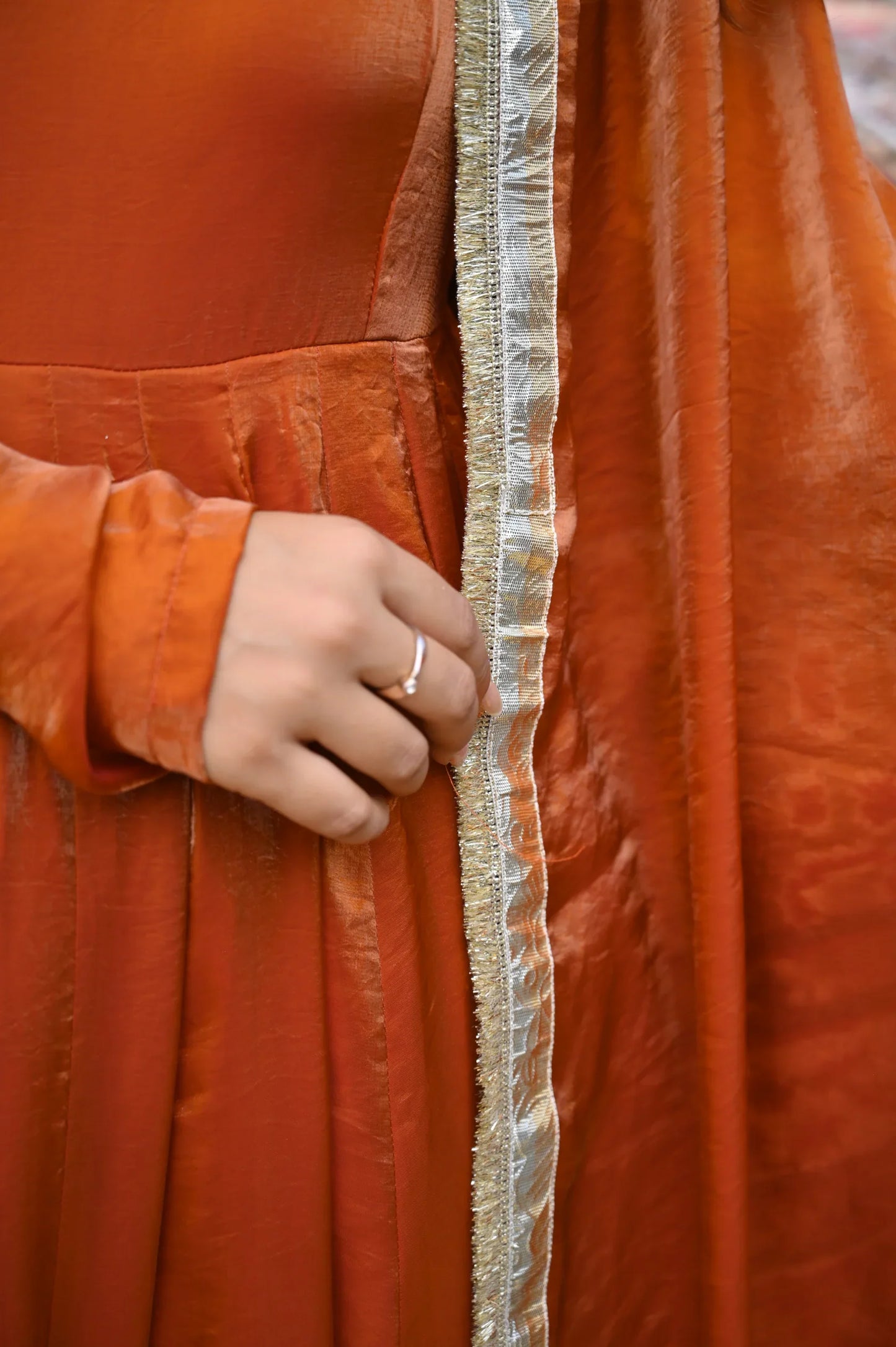 Rust Orange Fendy Silk Anarkali Palazzo Set | Avishkar Culture