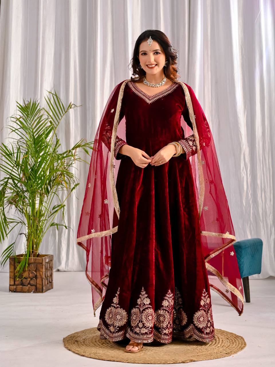 Premium Velvet Embroidered Anarkali Suit – Avishkar CUlture