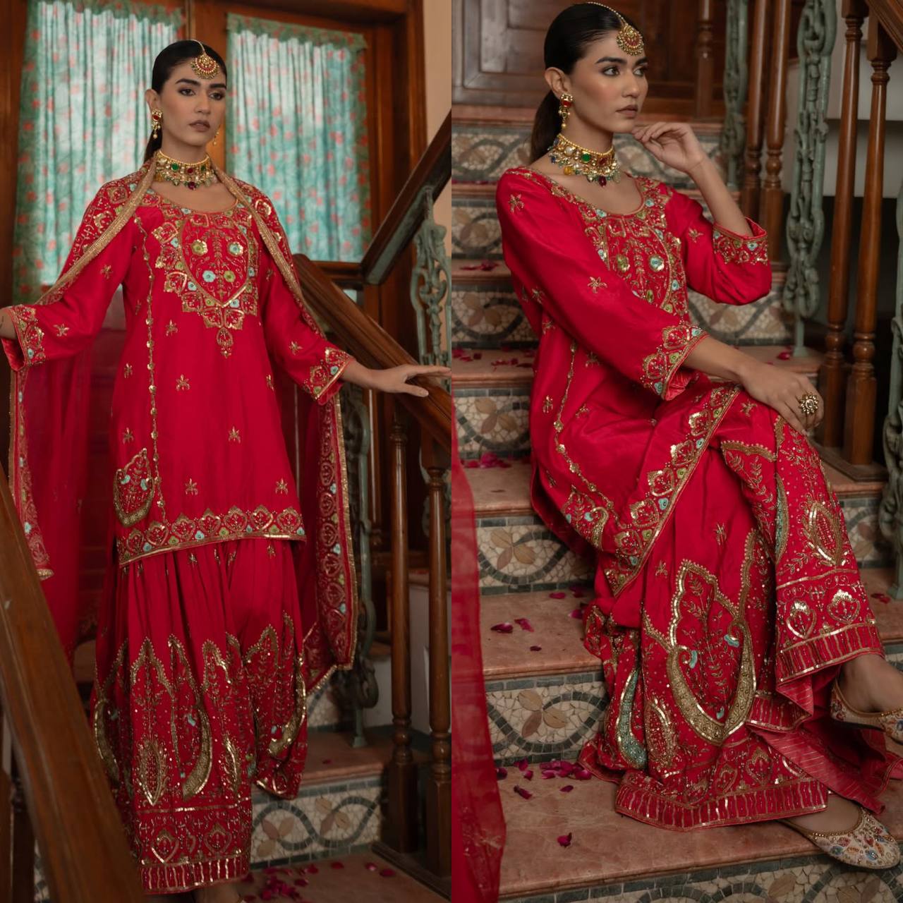 Elegant Chinon Silk Top, Sharara & Dupatta (MD-3041)