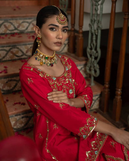 Elegant Chinon Silk Top, Sharara & Dupatta (MD-3041)