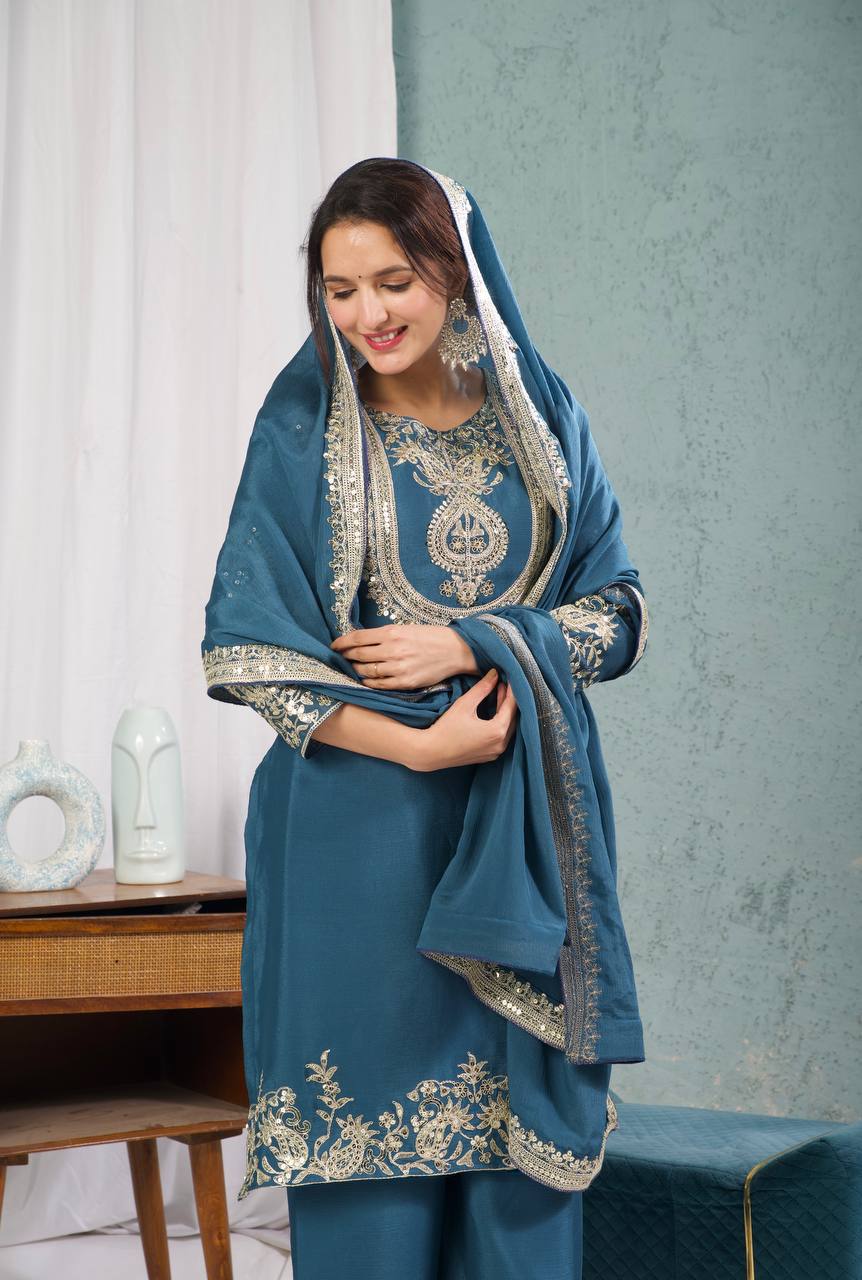 Heavy Embroidered Chinnon Silk Set