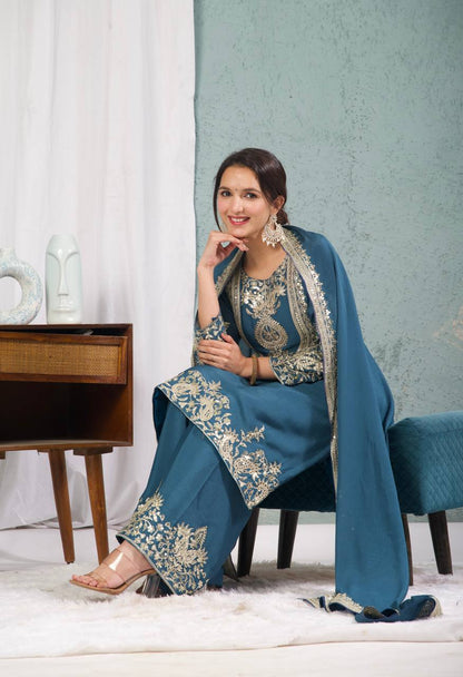 Heavy Embroidered Chinnon Silk Set