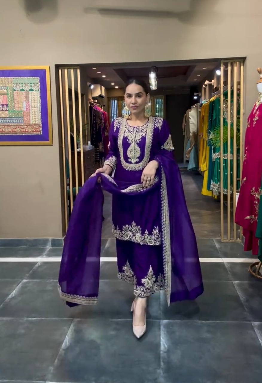 Heavy Embroidered Chinnon Silk Set