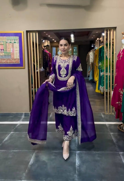 Heavy Embroidered Chinnon Silk Set