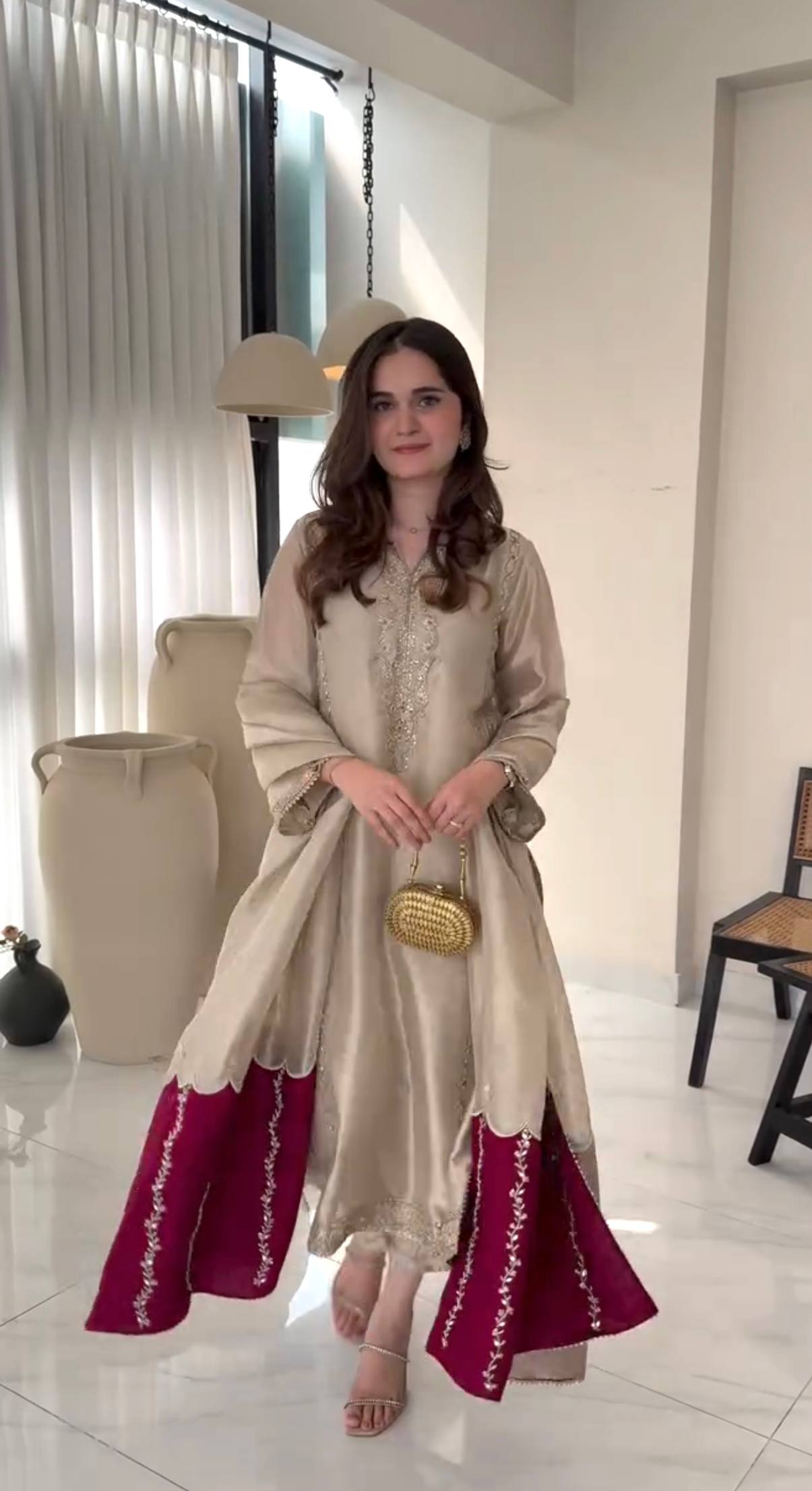 Beige Pure Jimmy Choo Embroidered Kurta Palazzo Set with Dupatta – Premium Festive Wear