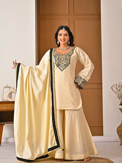 Avishkar Culture Roman Silk Embroidered Kurta Sharara Set with Dupatta