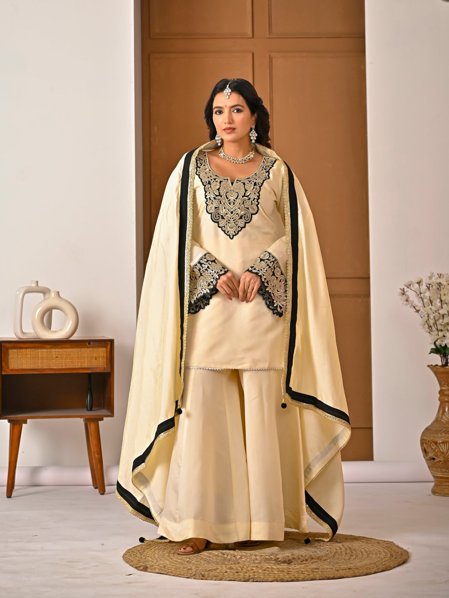 Avishkar Culture Roman Silk Embroidered Kurta Sharara Set with Dupatta