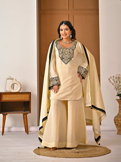 Avishkar Culture Roman Silk Embroidered Kurta Sharara Set with Dupatta