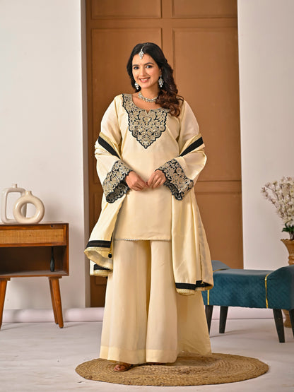 Avishkar Culture Roman Silk Embroidered Kurta Sharara Set with Dupatta
