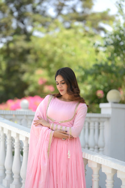 Women's Pink Mal Cotton Anarkali Kurta Set with Dupatta