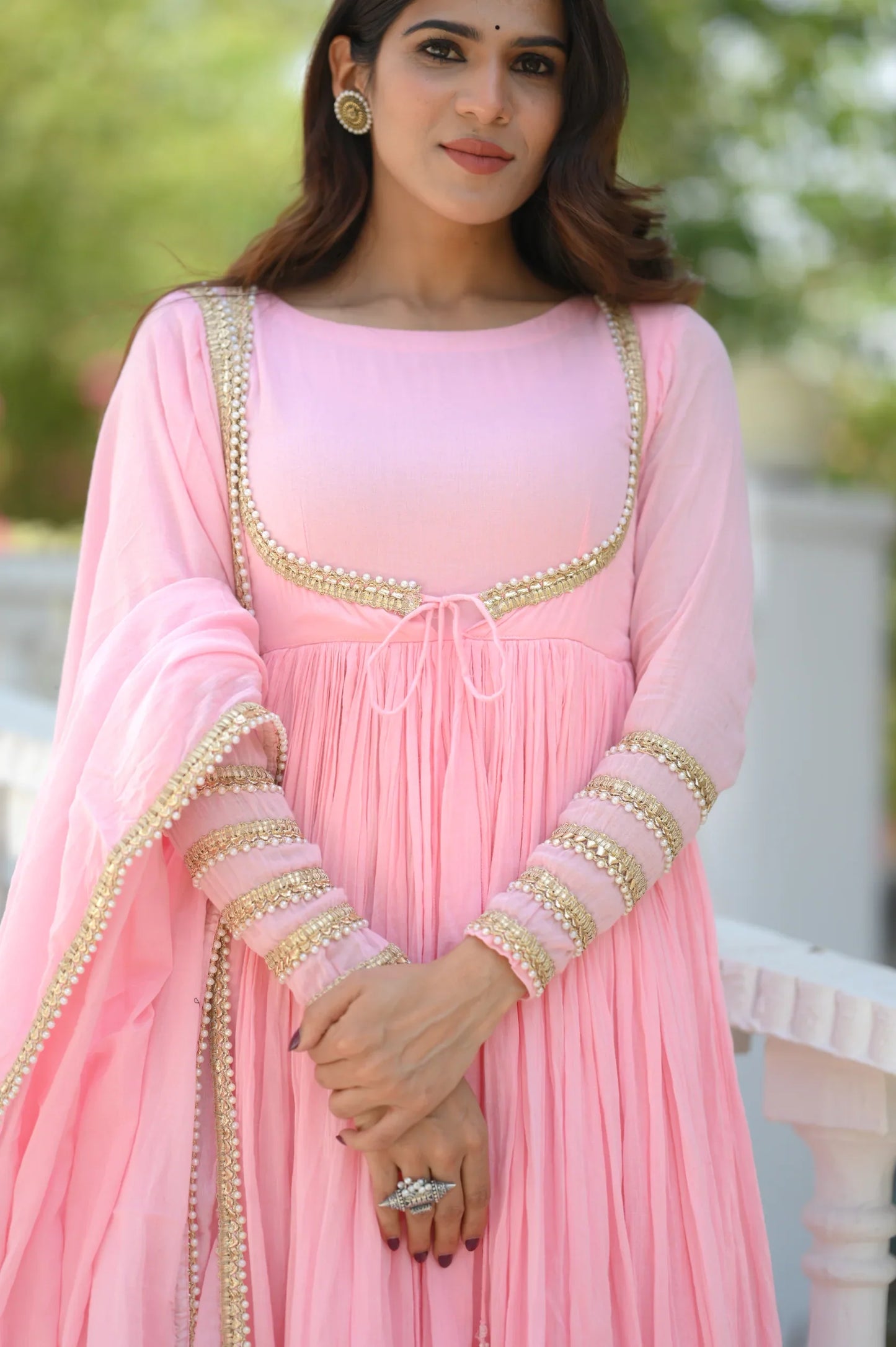 Women's Pink Mal Cotton Anarkali Kurta Set with Dupatta