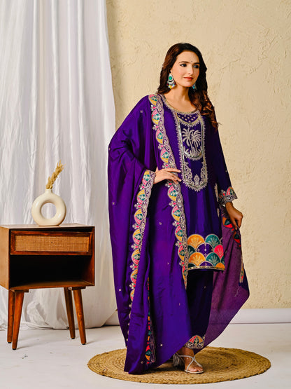 Premium Chinnon Silk Embroidered Party Wear Suit