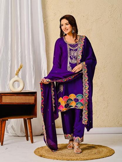 Premium Chinnon Silk Embroidered Party Wear Suit