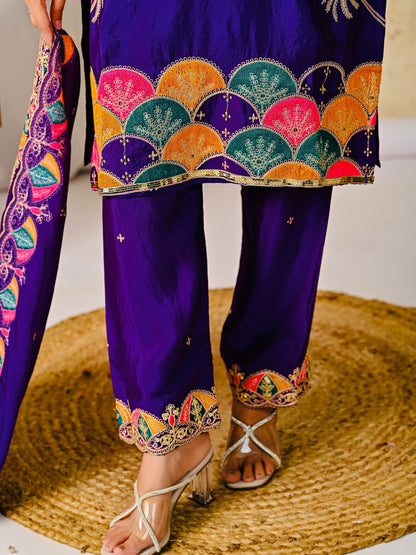 Premium Chinnon Silk Embroidered Party Wear Suit