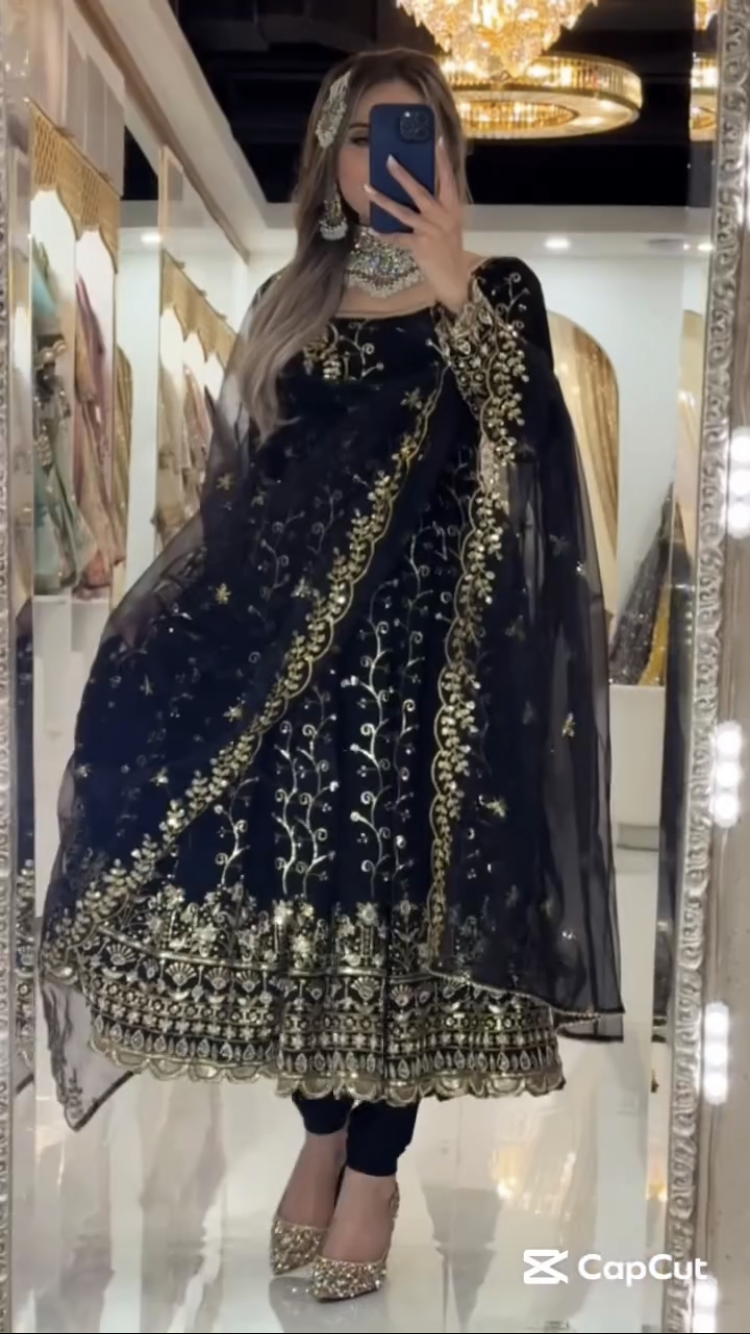 Premium Black Blooming Embroidered Anarkali Suit for Women | Party Wear