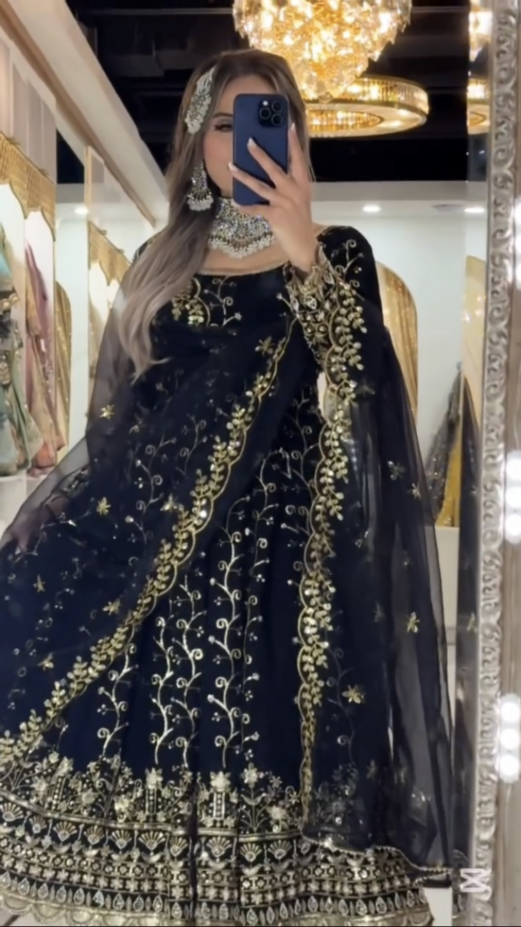 Premium Black Blooming Embroidered Anarkali Suit for Women | Party Wear