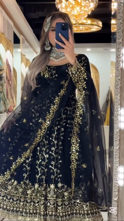 Premium Black Blooming Embroidered Anarkali Suit for Women | Party Wear