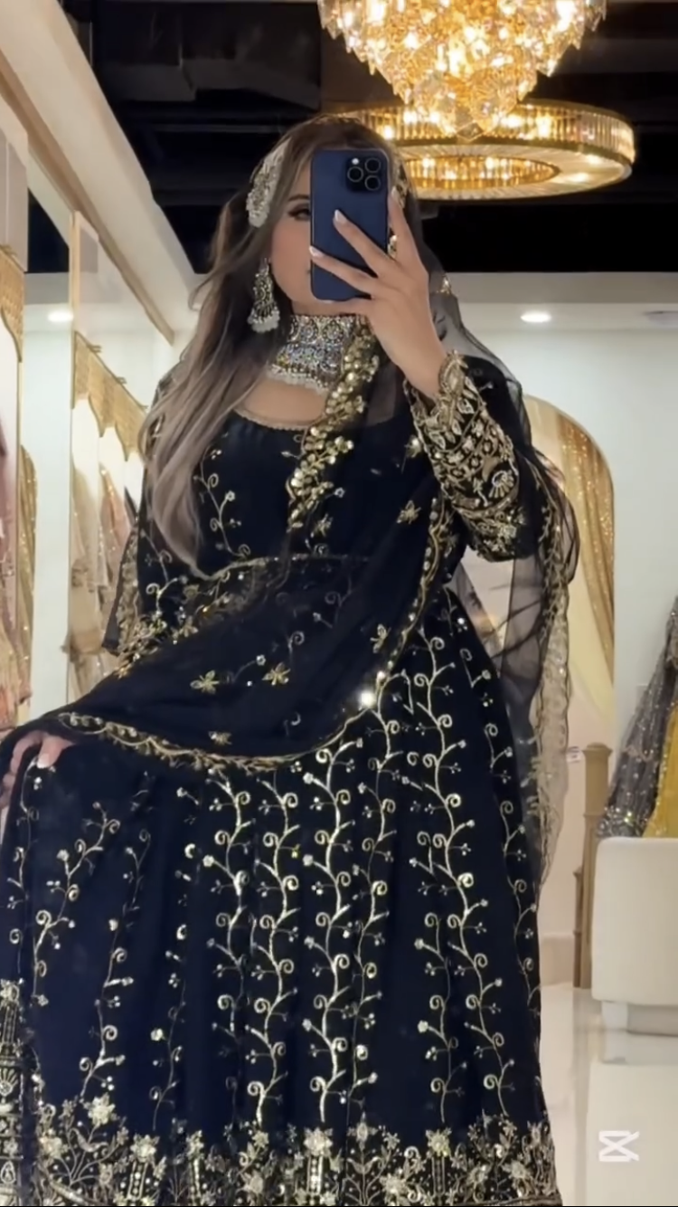 Premium Black Blooming Embroidered Anarkali Suit for Women | Party Wear