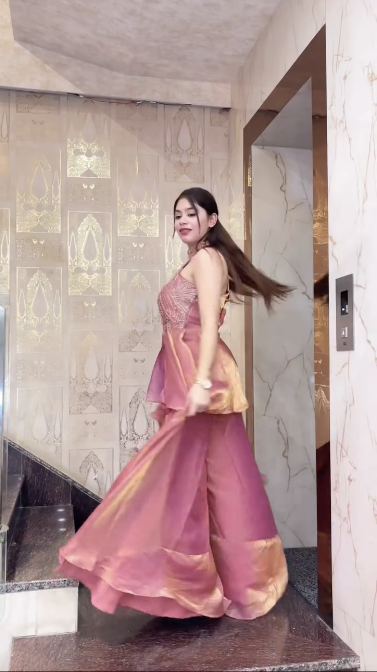 Designer Halter Neck Party Wear Top Palazzo Set with Heavy Embroidery