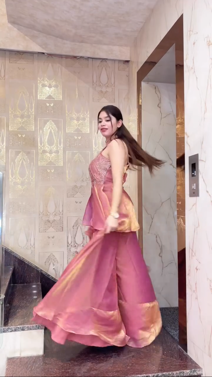 Designer Halter Neck Party Wear Top Palazzo Set with Heavy Embroidery