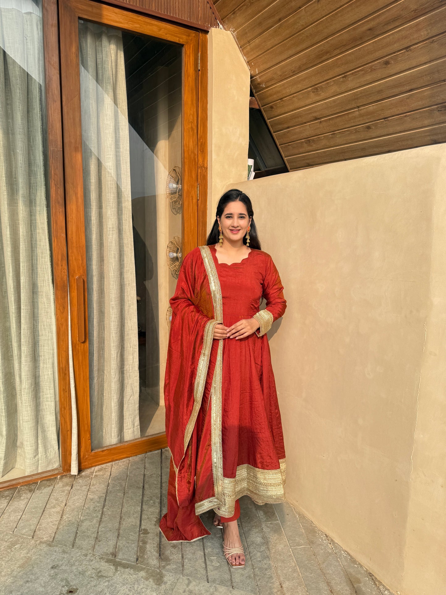 Women Orange Anarkali Kurta Set with Dupatta | Festive Ethnic Wear