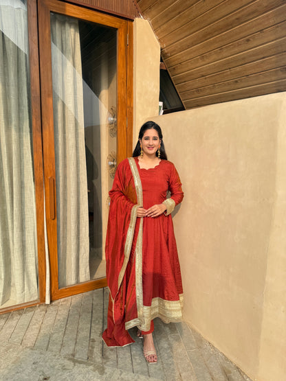 Women Orange Anarkali Kurta Set with Dupatta | Festive Ethnic Wear