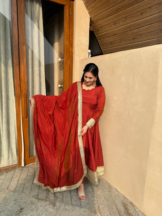 Women Orange Anarkali Kurta Set with Dupatta | Festive Ethnic Wear