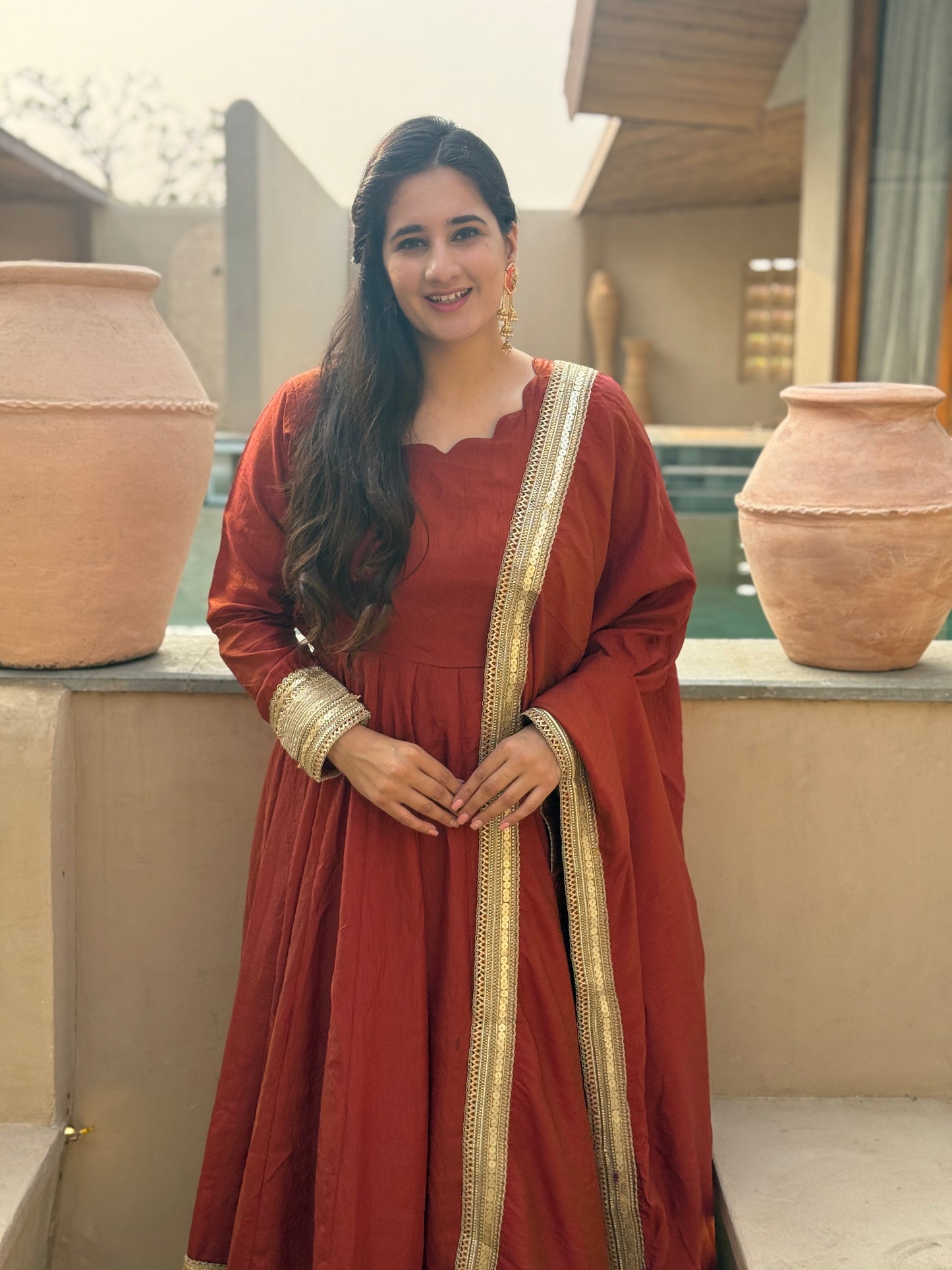 Women Orange Anarkali Kurta Set with Dupatta | Festive Ethnic Wear