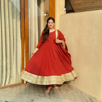 Women Orange Anarkali Kurta Set with Dupatta | Festive Ethnic Wear