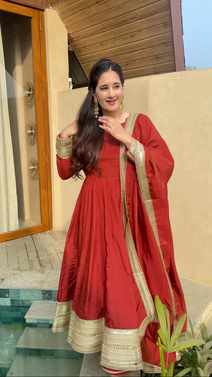 Women Orange Anarkali Kurta Set with Dupatta | Festive Ethnic Wear