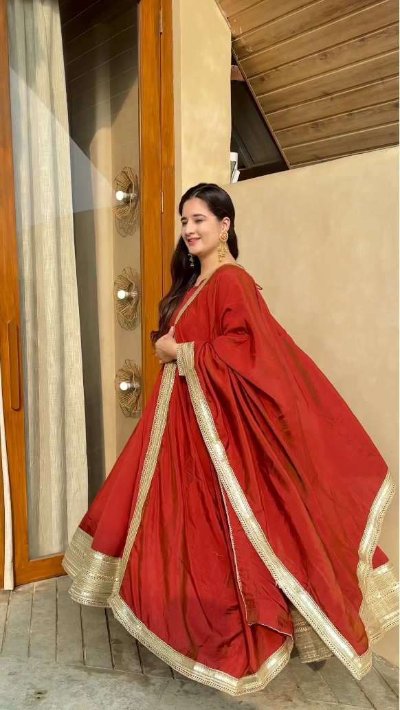 Women Orange Anarkali Kurta Set with Dupatta | Festive Ethnic Wear