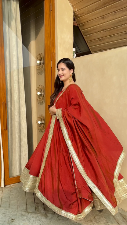 Women Orange Anarkali Kurta Set with Dupatta | Festive Ethnic Wear