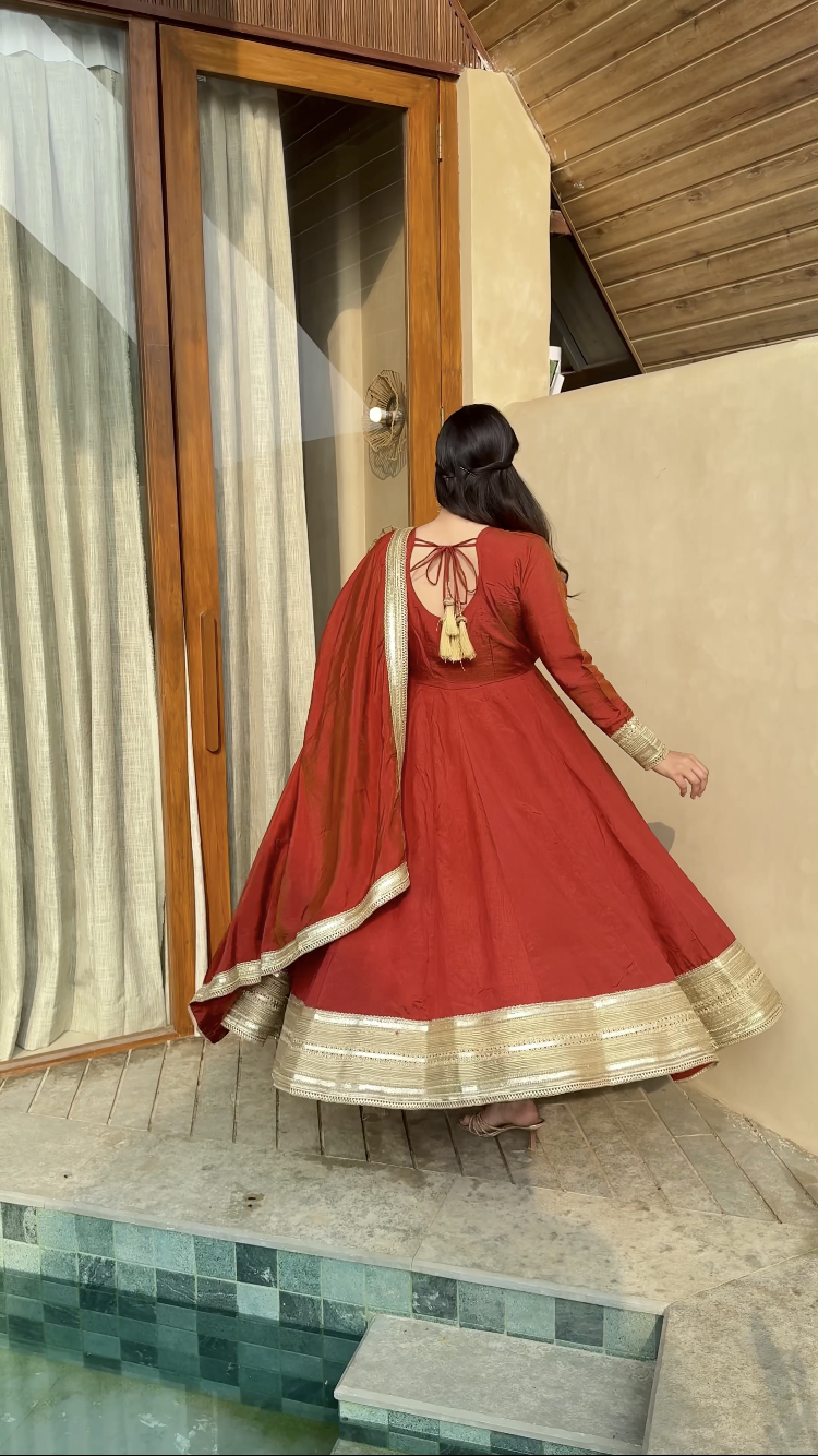 Women Orange Anarkali Kurta Set with Dupatta | Festive Ethnic Wear