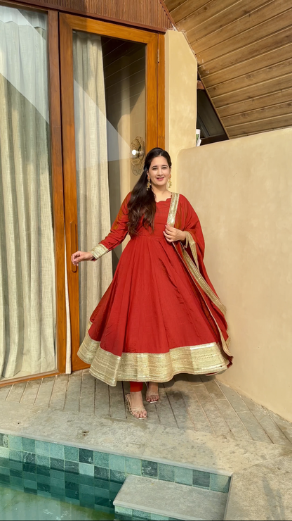 Women Orange Anarkali Kurta Set with Dupatta | Festive Ethnic Wear