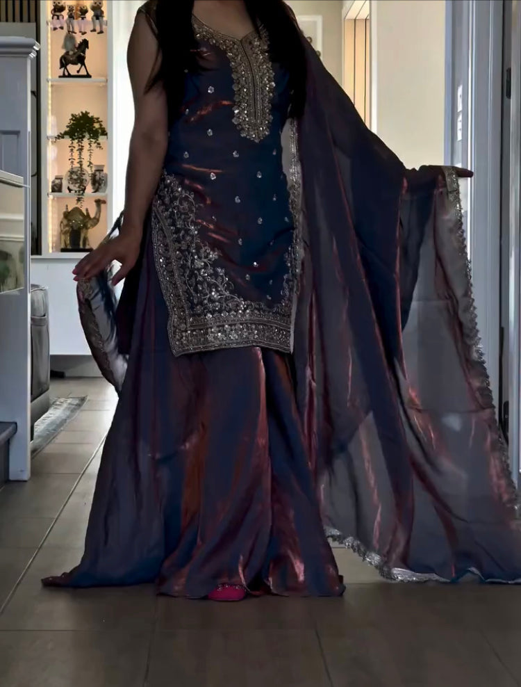 Women Heavy Fandy Crushi Silk Kurta Dhoti Salwar Set with Dupatta | Sequins Embroidery Ethnic Wear