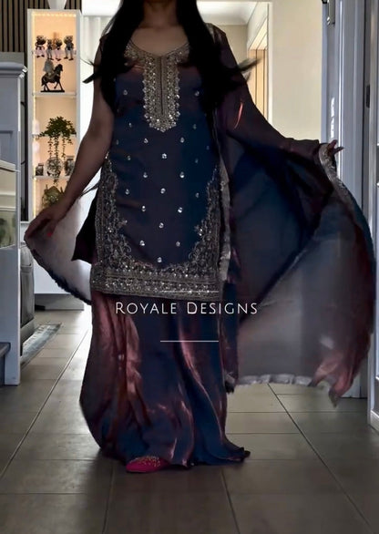 Women Heavy Fandy Crushi Silk Kurta Dhoti Salwar Set with Dupatta | Sequins Embroidery Ethnic Wear