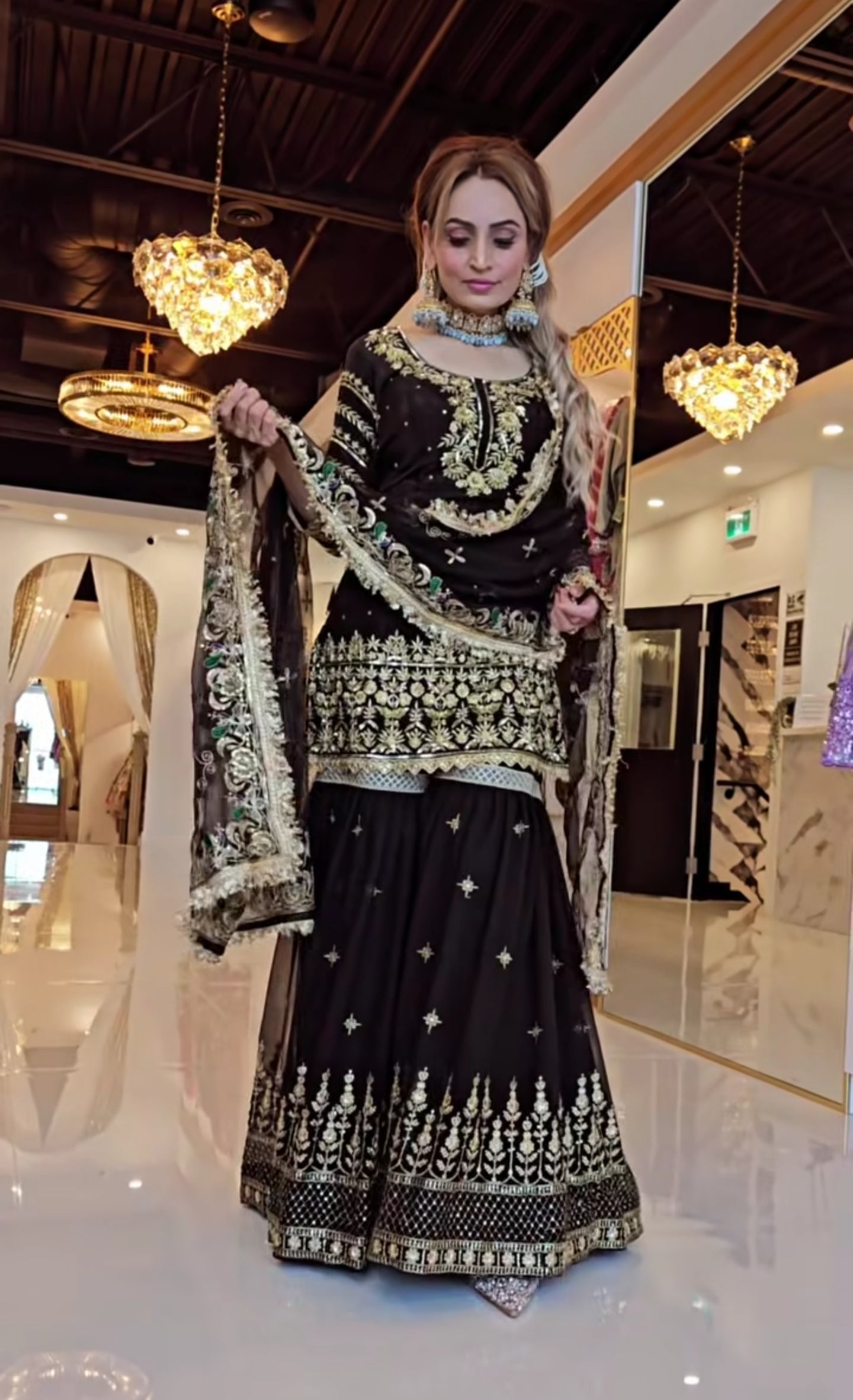 Elegant Sequin Embroidered Top & Sharara Palazzo Set
