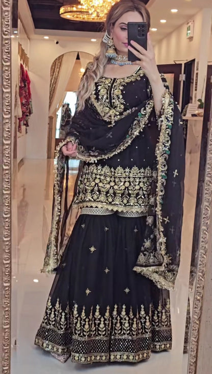Elegant Sequin Embroidered Top & Sharara Palazzo Set
