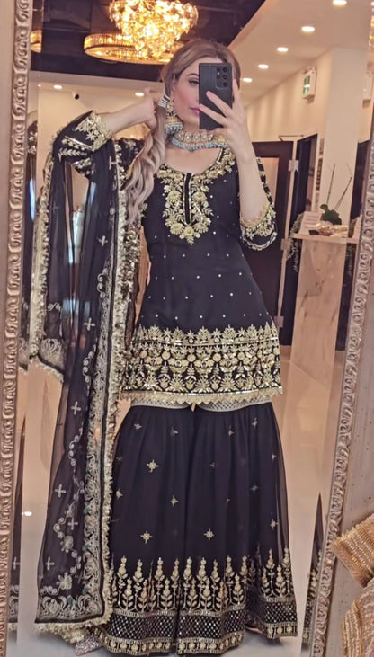 Elegant Sequin Embroidered Top & Sharara Palazzo Set