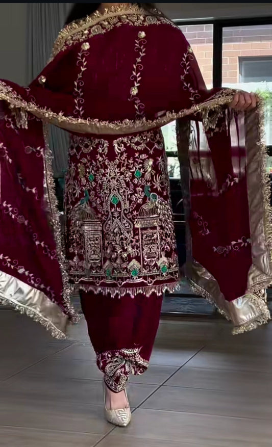 Designer Party Wear Top – Dhoti Salwar & Dupatta with Hand Work Elegance-NF-1239