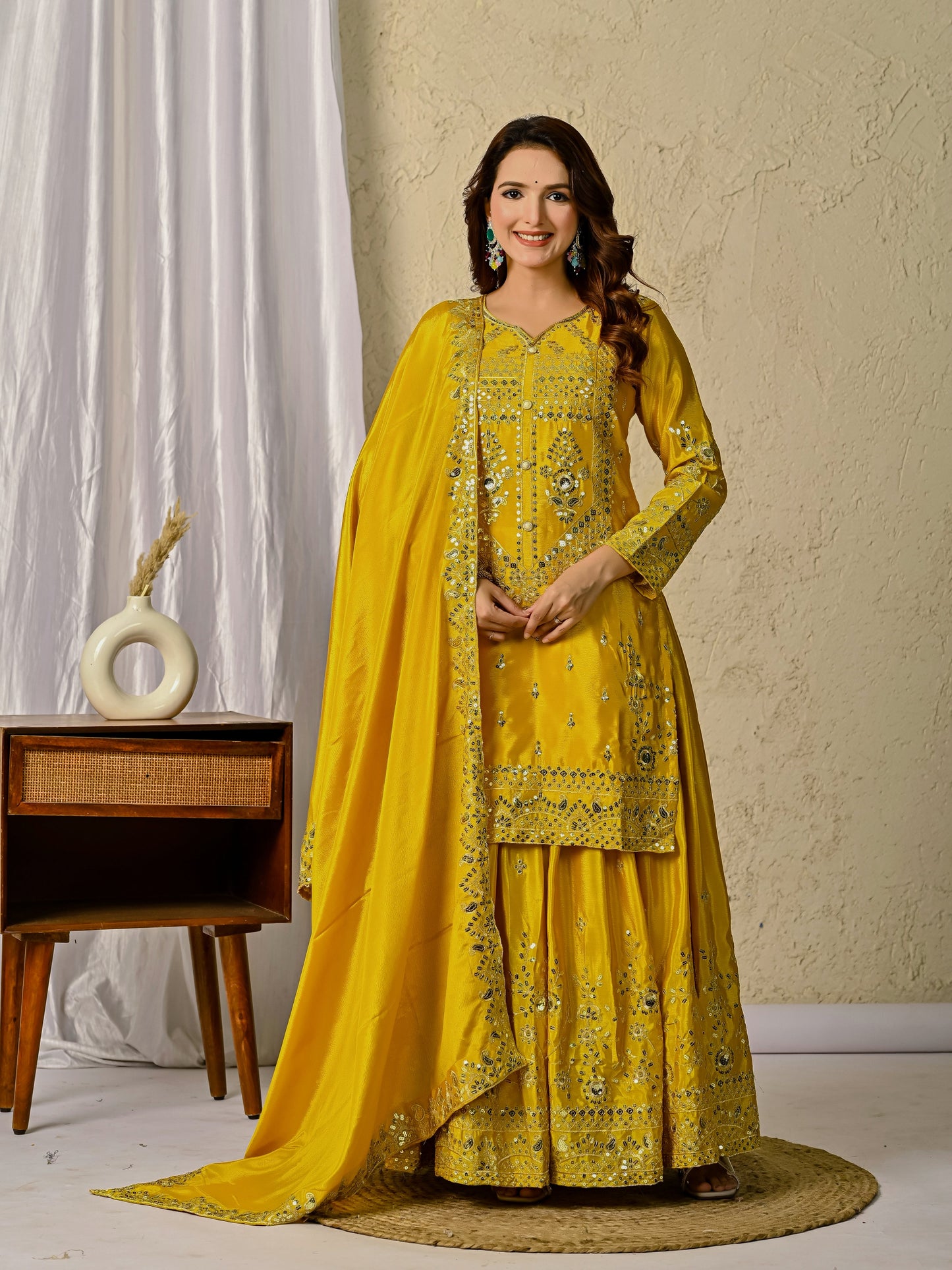 Launching New Designer Party Wear Set – Top, Sharara Palazzo &amp; Dupatta-(NF-1248)