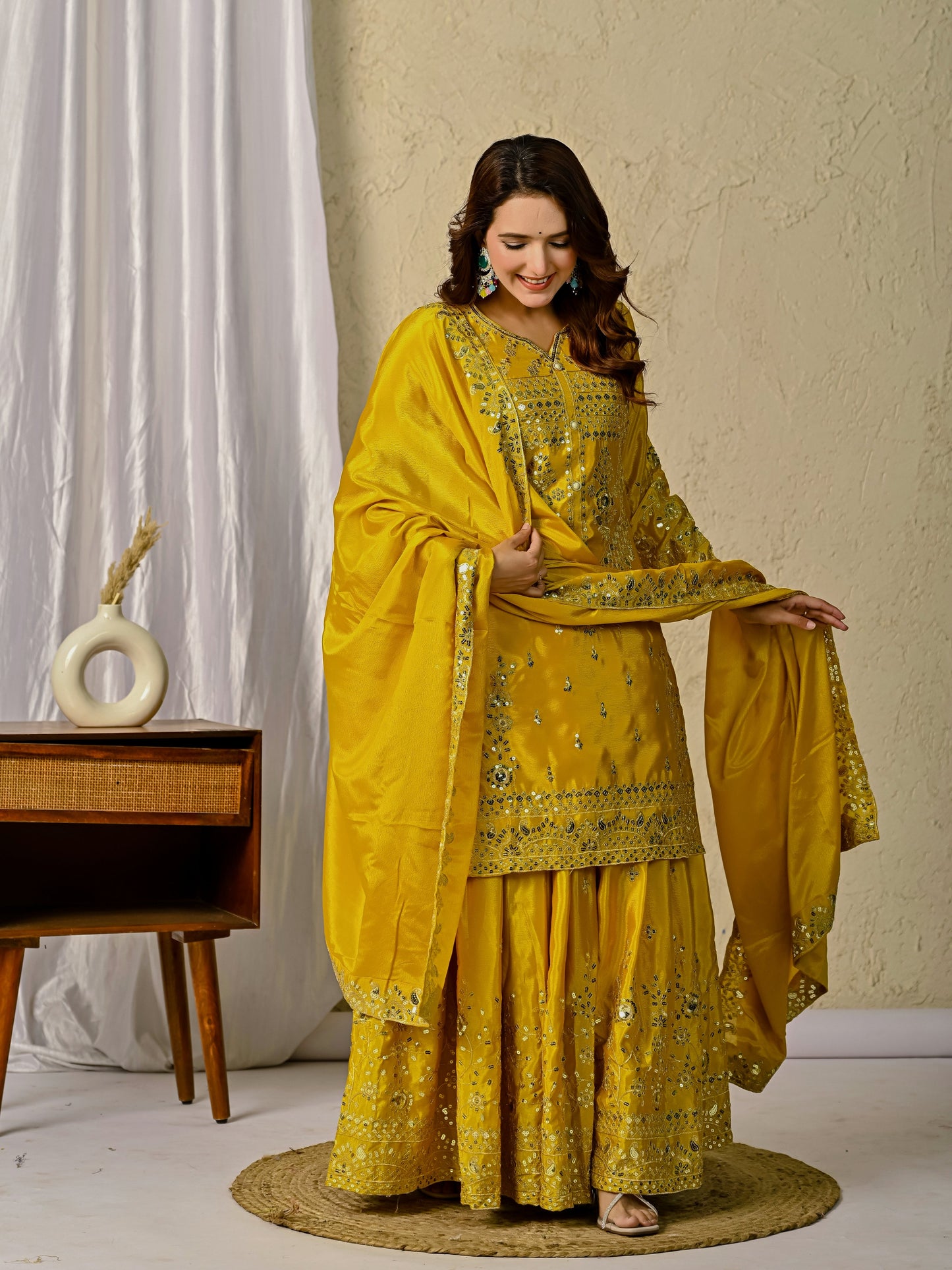 Launching New Designer Party Wear Set – Top, Sharara Palazzo &amp; Dupatta-(NF-1248)