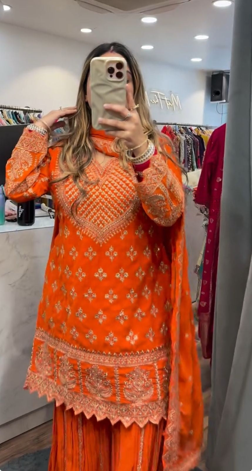 Designer Party Wear Top with Sharara Palazzo & Dupatta | Premium Chinnon Silk