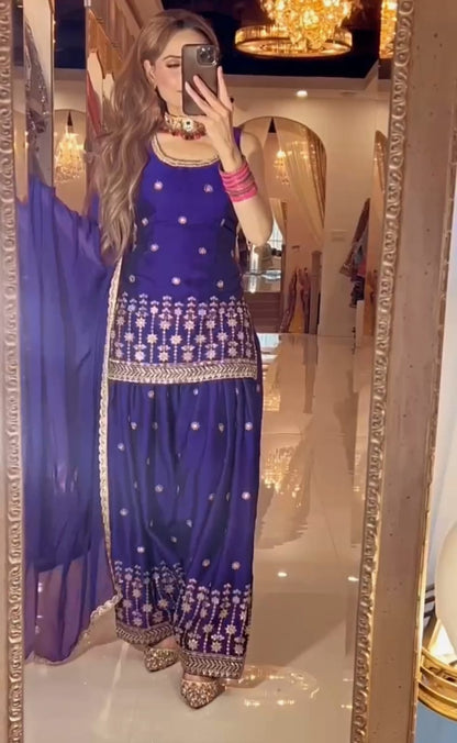 Designer Party Wear Top, Dhoti Salwar & Dupatta Set-