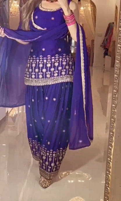 Designer Party Wear Top, Dhoti Salwar & Dupatta Set-