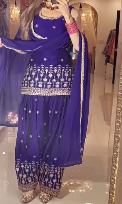 Designer Party Wear Top, Dhoti Salwar & Dupatta Set-