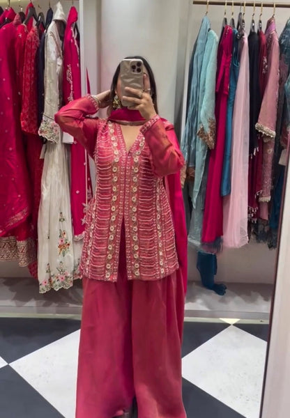 Designer Party Wear Top, Palazzo & Dupatta Set-MD-3068