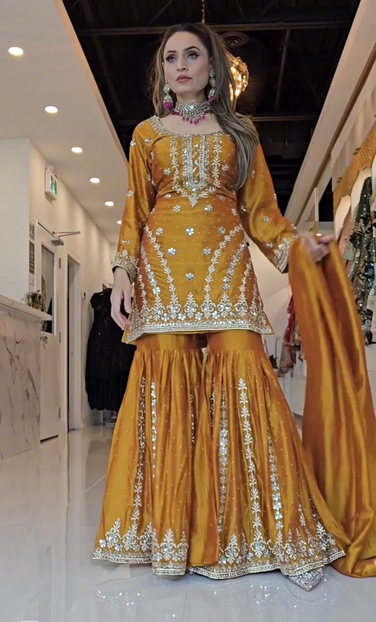 esigner Party Wear Chinnon Silk Sharara with Dupatta-ND5036