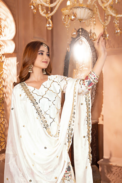 New Arrival | Heavy Chinon Silk Embroidered Party Wear Top & Sharara Palazzo-ND-5017